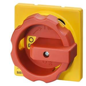 Siemens 3LD92243B – Siemens rotary operating mechanism, actuating lever Red / yellow, for four-hole Front mounting, for