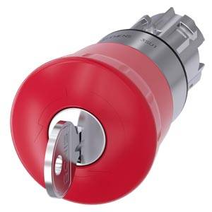 Siemens 3SU10501HH200AA0 – Siemens EMERGENCY STOP mushroom pushbutton, 22 mm, round, metal, shiny, red, 40 mm, with RONIS lock,
