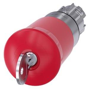 Siemens 3SU10501HK200AA0-Z X90 – Siemens EMERGENCY STOP mushroom pushbutton, 22 mm, round, metal, shiny, red, 40 mm, with lock BKS, l