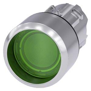 Siemens 3SU10510CB400AA0 – Siemens Illuminated pushbutton, 22 mm, round, metal, shiny, green, Front ring, raised, momentary con