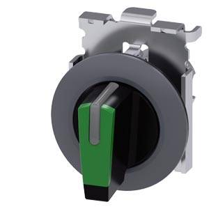 Siemens 3SU10622DL400AA0-Z Y19 – Siemens Selector switch, illuminable, 30 mm, round, Metal, matte, green, selector switch, short, fro