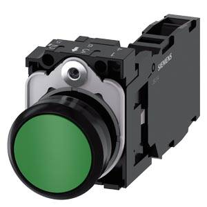 Siemens 3SU11000AB401FA0-Z Y12 – Siemens Pushbutton, 22 mm, round, plastic, green, pushbutton, flat, momentary contact type, with hol