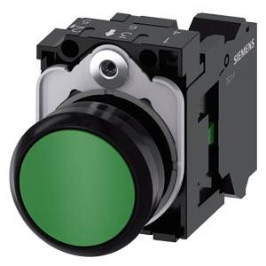 Siemens 3SU11000AB403BA0 – Siemens Pushbutton, 22 mm, round, plastic, green, pushbutton, flat, momentary contact type, with hol