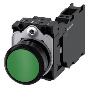 Siemens 3SU11000AB403FA0 – Siemens Pushbutton, 22 mm, round, plastic, green, pushbutton, flat, momentary contact type, with hol