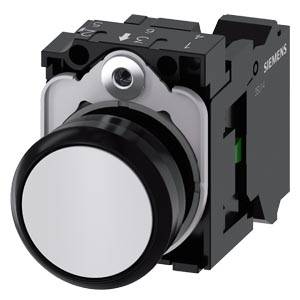 Siemens 3SU11000AB603BA0 – Siemens Pushbutton, 22 mm, round, plastic, white, pushbutton, flat, momentary contact type, with hol
