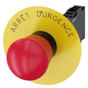 Siemens 3SU11001HB201FJ0 – Siemens EMERGENCY STOP mushroom pushbutton, 22 mm, round, plastic, red, 40 mm, positive latching, ac
