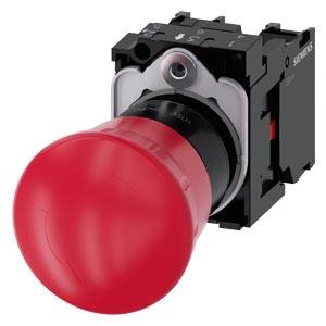 Siemens 3SU11001HB201PA0 – Siemens EMERGENCY STOP mushroom pushbutton, 22 mm, round, plastic, red, 40 mm, positive latching, ac