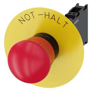 Siemens 3SU11001HB203FH0 – Siemens EMERGENCY STOP mushroom-type actuator, 22 mm, round, plastic, red, 40 mm, positive latching,