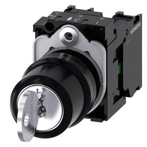 Siemens 3SU11004BL111NA0-Z Y15 – Siemens RONIS key-operated switch, 22 mm, round, plastic, lock number SB30, with 2 keys, 3 switch po