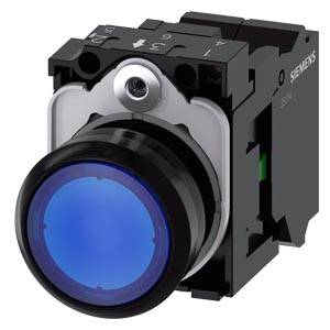 Siemens 3SU11020AB503BA0-Z Y19 – Siemens Illuminated pushbutton, 22 mm, round, plastic, blue, pushbutton, flat, momentary contact typ