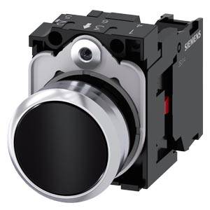 Siemens 3SU11500AB101CA0-Z Y11 – Siemens Pushbutton, 22 mm, round, metal, shiny, black, pushbutton, flat, momentary contact type, wit