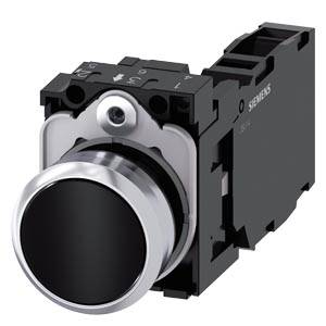 Siemens 3SU11500AB101FA0-Z Y15 – Siemens Pushbutton, 22 mm, round, metal, shiny, black, pushbutton, flat, momentary contact type, 1 N
