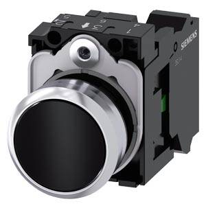 Siemens 3SU11500AB103BA0 – Siemens Pushbutton, 22 mm, round, metal, shiny, black, pushbutton, flat, momentary contact type, 1 N