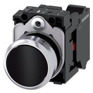 Siemens 3SU11500AB103CA0-Z Y15 – Siemens Pushbutton, 22 mm, round, metal, shiny, black, pushbutton, flat, momentary contact type, 1 N