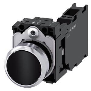 Siemens 3SU11500AB103FA0-Z X90 – Siemens Pushbutton, 22 mm, round, metal, shiny, black, pushbutton, flat, momentary contact type, 1 N