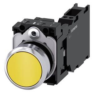 Siemens 3SU11500AB303FA0-Z Y10 – Siemens Pushbutton, 22 mm, round, metal, shiny, yellow, pushbutton, flat, momentary contact type, 1