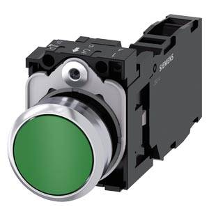 Siemens 3SU11500AB401FA0-Z Y10 – Siemens Pushbutton, 22 mm, round, metal, shiny, green, pushbutton, flat, momentary contact type, 1 N