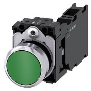 Siemens 3SU11500AB403FA0 – Siemens Pushbutton, 22 mm, round, metal, shiny, green, pushbutton, flat, momentary contact type, 1 N