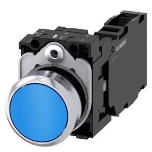 Siemens 3SU11500AB501FA0-Z Y10 – Siemens Pushbutton, 22 mm, round, metal, shiny, blue, pushbutton, flat, momentary contact type, 1 NO