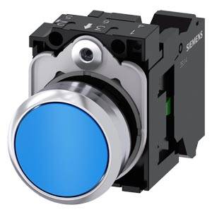 Siemens 3SU11500AB503BA0-Z Y11 – Siemens Pushbutton, 22 mm, round, metal, shiny, blue, pushbutton, flat, momentary contact type, 1 NO