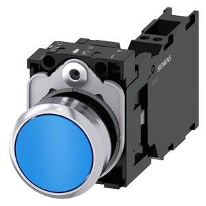 Siemens 3SU11500AB503FA0-Z Y11 – Siemens Pushbutton, 22 mm, round, metal, shiny, blue, pushbutton, flat, momentary contact type, 1 NO