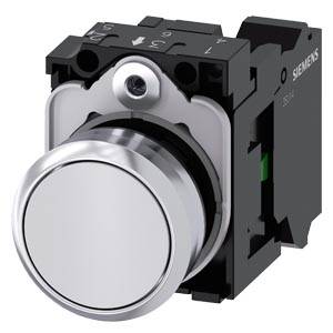 Siemens 3SU11500AB603BA0 – Siemens Pushbutton, 22 mm, round, metal, shiny, white, pushbutton, flat, momentary contact type, wit
