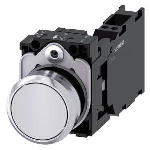 Siemens 3SU11500AB603FA0 – Siemens Pushbutton, 22 mm, round, metal, shiny, white, pushbutton, flat, momentary contact type, wit