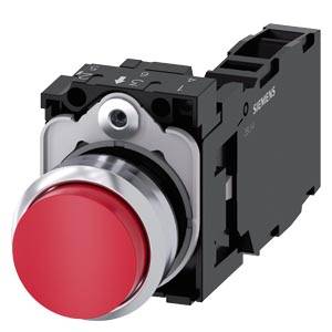 Siemens 3SU11500BB201FA0 – Siemens Pushbutton, 22 mm, round, metal, shiny, red, pushbutton, raised, momentary contact type, wit