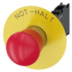 Siemens 3SU11501HB203FH0 – Siemens EMERGENCY STOP mushroom-type actuator, 22 mm, round, metal, shiny, red, 40 mm, positive latc
