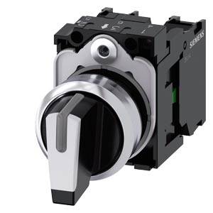 Siemens 3SU11502BL601NA0 – Siemens Selector switch, illuminable, 22 mm, round, metal, shiny, white, selector switch, short, 3 s