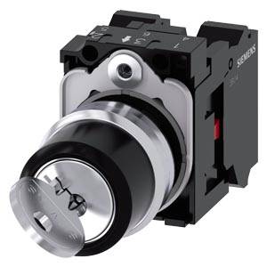 Siemens 3SU11504BF013PA0-Z Y12 – Siemens RONIS key-operated switch, 22 mm, round, metal, shiny, lock number SB30, with 2 keys, 2 swit