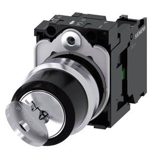 Siemens 3SU11504BF111BA0-Z Y15 – Siemens RONIS key-operated switch, 22 mm, round, metal, shiny, lock number SB30, with 2 keys, 2 swit