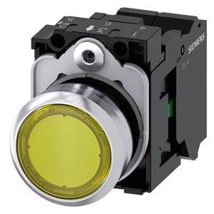 Siemens 3SU11520AB303BA0-Z Y15 – Siemens Illuminated pushbutton, 22 mm, round, metal, shiny, yellow, pushbutton, flat, momentary cont