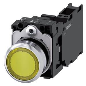 Siemens 3SU11520AB303FA0-Z Y13 – Siemens Illuminated pushbutton, 22 mm, round, metal, shiny, yellow, pushbutton, flat, momentary cont