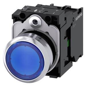 Siemens 3SU11520AB501BA0-Z Y12 – Siemens Illuminated pushbutton, 22 mm, round, metal, shiny, blue, pushbutton, flat, momentary contac