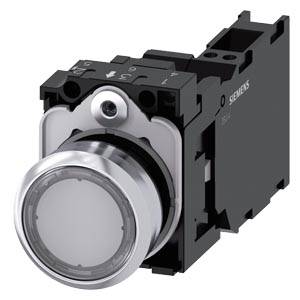 Siemens 3SU11520AB703FA0 – Siemens Illuminated pushbutton, 22 mm, round, metal, shiny, clear, pushbutton, flat, momentary conta