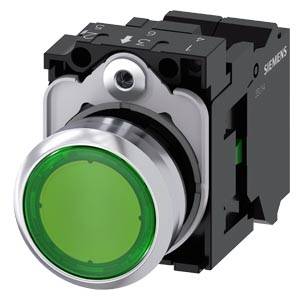 Siemens 3SU11530AB403BA0-Z X90 – Siemens Illuminated pushbutton, 22 mm, round, metal, shiny, green, pushbutton, flat, momentary conta