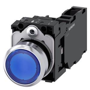 Siemens 3SU11530AB501FA0-Z X90 – Siemens Illuminated pushbutton, 22 mm, round, metal, shiny, blue, pushbutton, flat, momentary contac