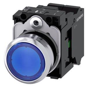 Siemens 3SU11530AB503BA0-Z Y11 – Siemens Illuminated pushbutton, 22 mm, round, metal, shiny, blue, pushbutton, flat, momentary contac