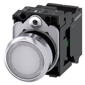 Siemens 3SU11530AB603BA0 – Siemens Illuminated pushbutton, 22 mm, round, metal, shiny, white, pushbutton, flat, momentary conta