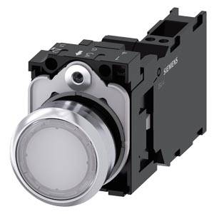 Siemens 3SU11530AB603FA0 – Siemens Illuminated pushbutton, 22 mm, round, metal, shiny, white, pushbutton, flat, momentary conta