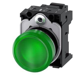 Siemens 3SU11536AA403AA0-Z Y12 – Siemens Indicator lights, 22 mm, round, metal, shiny, green, lens, smooth, with holder, LED module w