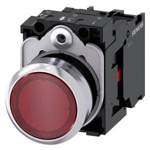 Siemens 3SU11560AB201CA0-Z X90 – Siemens Illuminated pushbutton, 22 mm, round, metal, shiny, red, pushbutton, flat, momentary contact