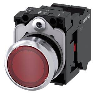 Siemens 3SU11560AB203CA0-Z X90 – Siemens Illuminated pushbutton, 22 mm, round, metal, shiny, red, pushbutton, flat, momentary contact