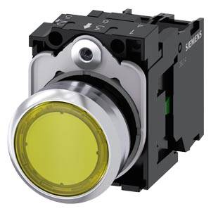 Siemens 3SU11560AB301BA0-Z X90 – Siemens Illuminated pushbutton, 22 mm, round, metal, shiny, yellow, pushbutton, flat, momentary cont