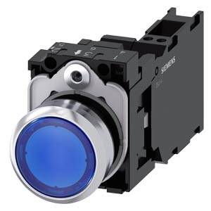 Siemens 3SU11560AB503FA0-Z X90 – Siemens Illuminated pushbutton, 22 mm, round, metal, shiny, blue, pushbutton, flat, momentary contac