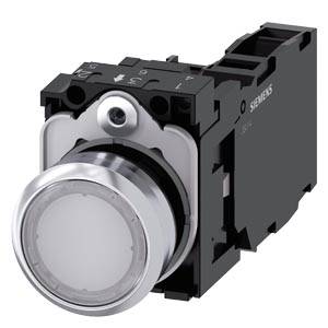 Siemens 3SU11560AB601FA0 – Siemens Illuminated pushbutton, 22 mm, round, metal, shiny, white, pushbutton, flat, momentary conta