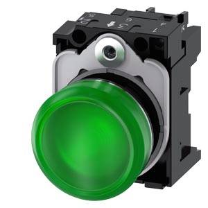 Siemens 3SU11566AA401AA0 – Siemens Indicator lights, 22 mm, round, metal, shiny, green, lens, smooth, with holder, LED module w