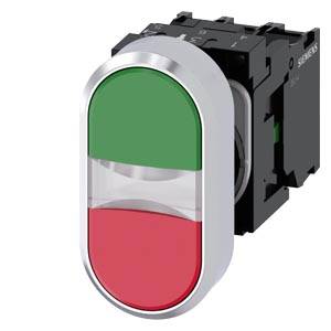 Siemens 3SU11583AB421MA0 – Siemens Illuminated twin pushbutton, 22 mm, round, metal, shiny, green, red, pushbuttons, flat momen