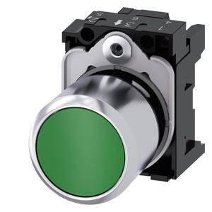 Siemens 3SU12500EB400AA0-Z Y19 – Siemens Pushbutton, compact, with extended stroke (12 mm), 22 mm, round, Metal, green, pushbutton, f